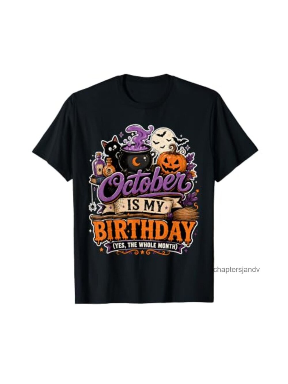 Witchy Pumpkin Cat Halloween Birthday Month Short Sleeve Tee
